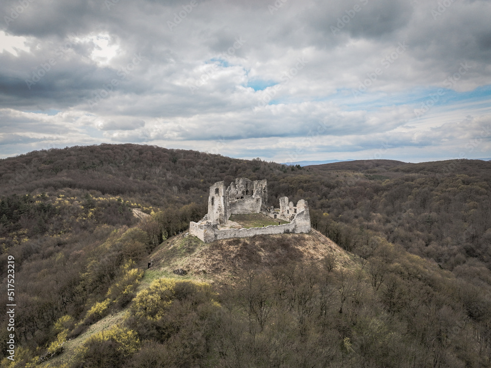 Fototapeta premium Aerial view of castle in Brekov village in Slovakia