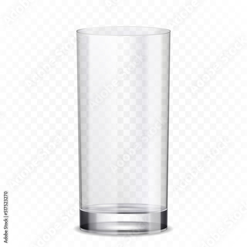 Empty drinking glass cup isolated on white background. Realistic 3d transparent glassware vector illustration. Mock up.