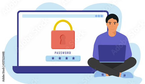 Man enters Login and Password, Man logs into Account on the computer