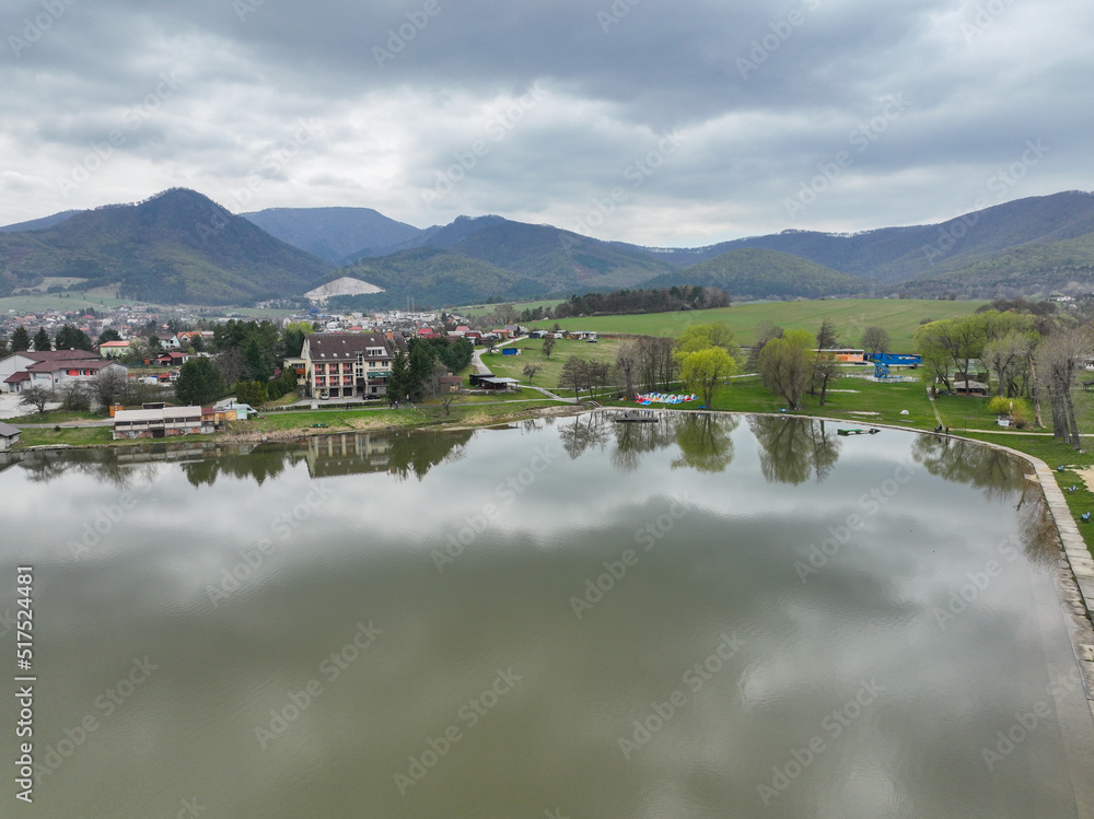 Aerial view of Nitrianske Rudno reservoir in Slovakia