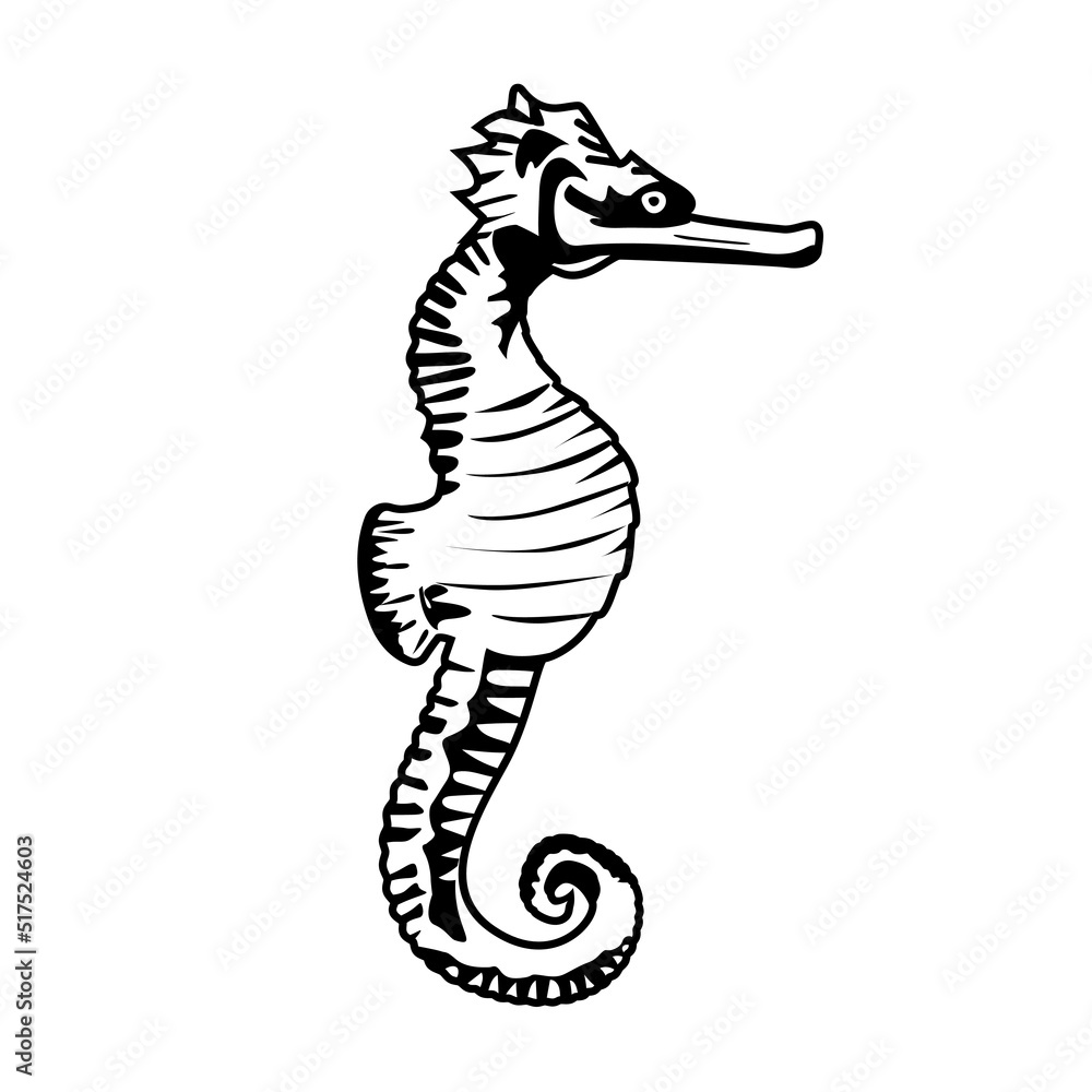 Fototapeta premium Sea horse pop art vector isolated on white background. Vector illustration of aquatic animals.