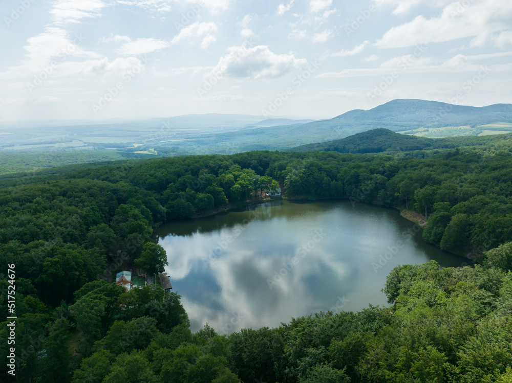 Aerial view of Lake Izra in the locality of Slanska Huta in Slovakia