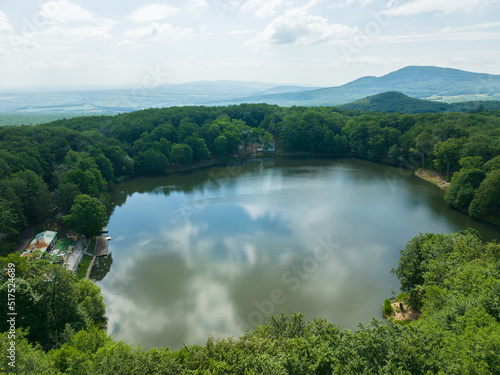 Aerial view of Lake Izra in the locality of Slanska Huta in Slovakia