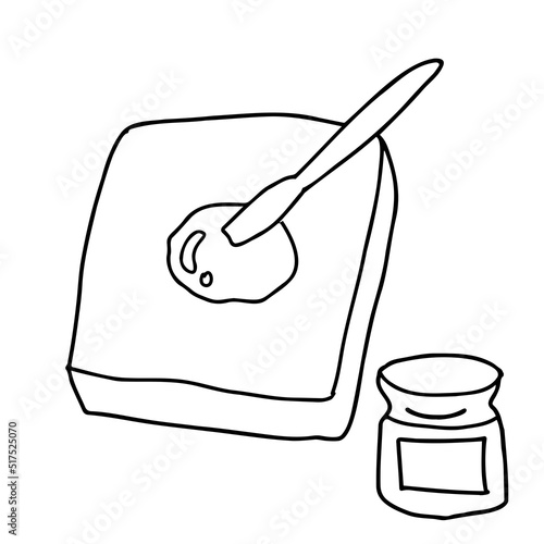 トーストにジャムを塗る線画イラスト