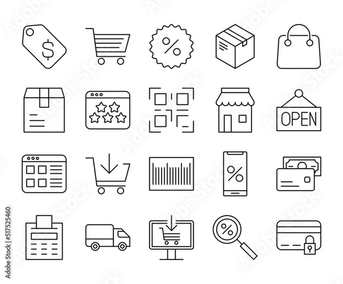 Set of e-commerce with editable stroke line icons. ecommerce online shopping delivery vector illustrations.	
