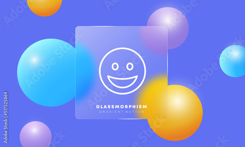 Emoji line icon. Laughing round face, joy, happiness, chuckle, emotion, emoticon, good mood. Feeling concept. Glassmorphism style. Vector line icon for Business and Advertising