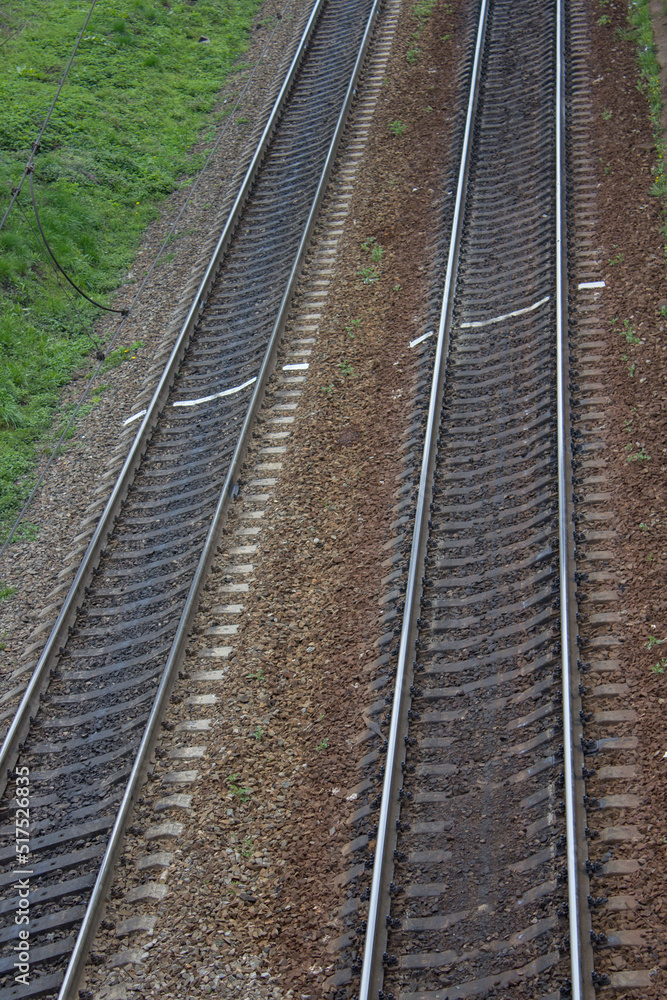 railway tracks,two railway tracks on which trains travel the old electrical, top view