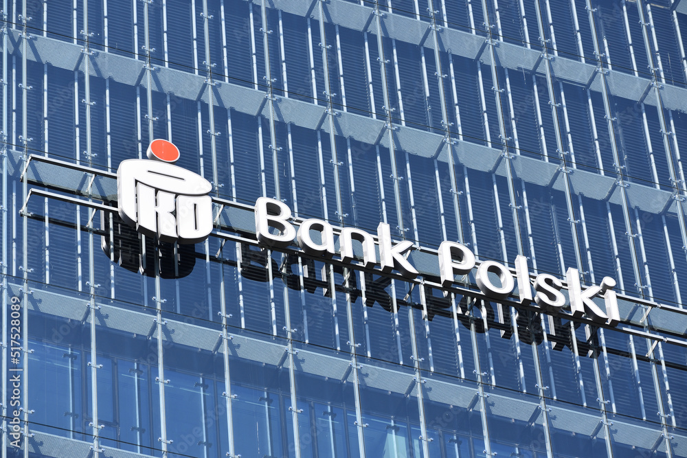 PKO Bank Polski Logo, Signage On The Facade Of The Bank. WARSAW, POLAND ...