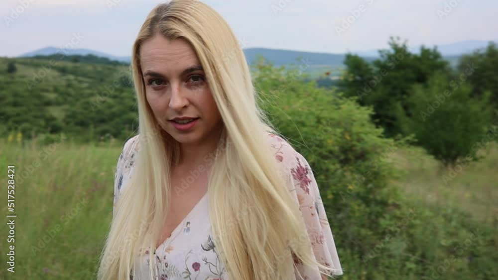 beautiful girl in the summer dress in the green meadow beautiful girl in the summer dress in the green meadow