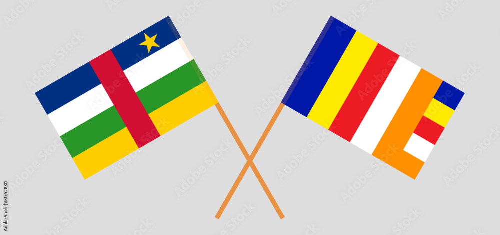Crossed flags of Central African Republic and Buddhism. Official colors. Correct proportion