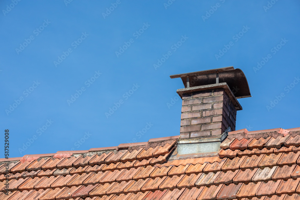 Chimney - Clay tile roof - concept for roof - texture of roof shingles, banner texture for roofers