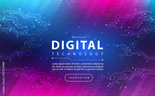 Digital technology banner pink blue background concept with technology light effect, abstract tech, innovation future data, internet network, Ai big data, lines dots connection, illustration vector