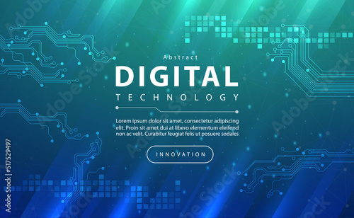 Digital technology banner green blue background concept with technology light effect, abstract tech, innovation future data, internet network, Ai big data, lines dots connection, illustration vector