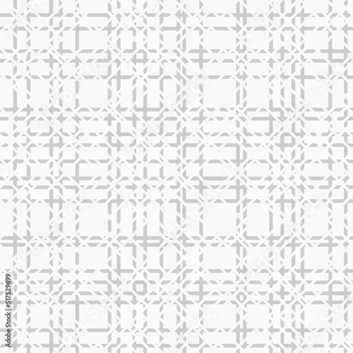 Seamless modern white and grey geometric print with chaotic curves. Burlap or canvas texture. Use it for carpet, cover or fabric. Vector illustration.