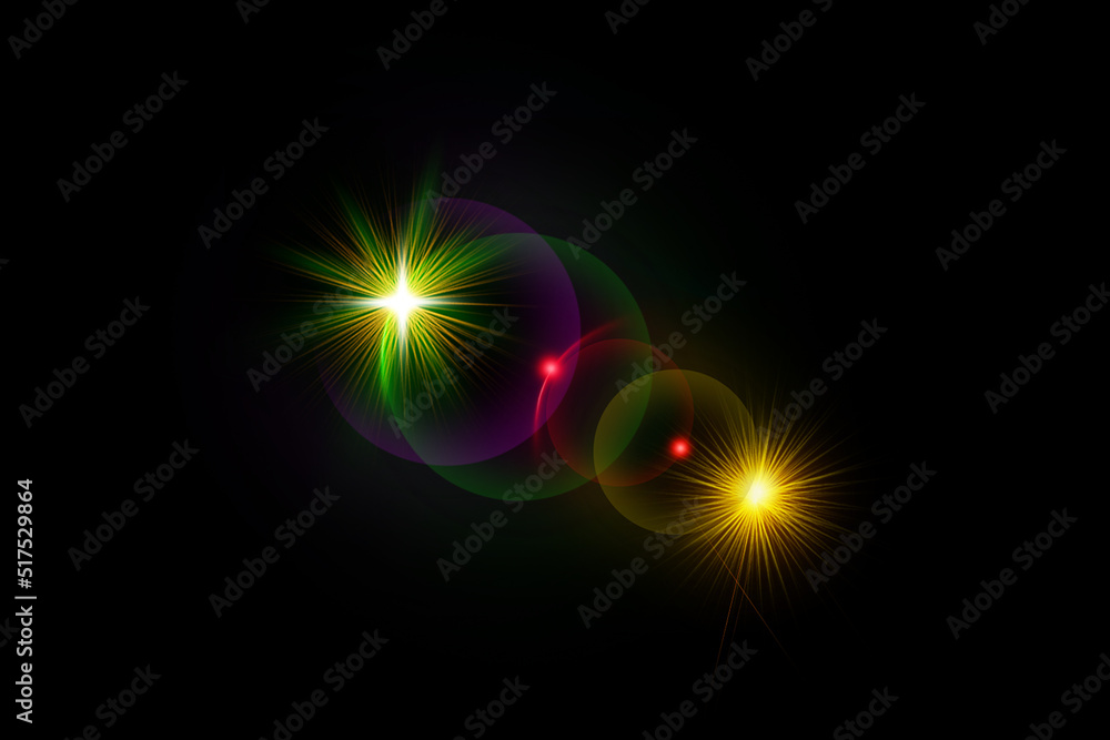 Realistic lens flare lights effect on black background Realistic lens flare lights effect on black background