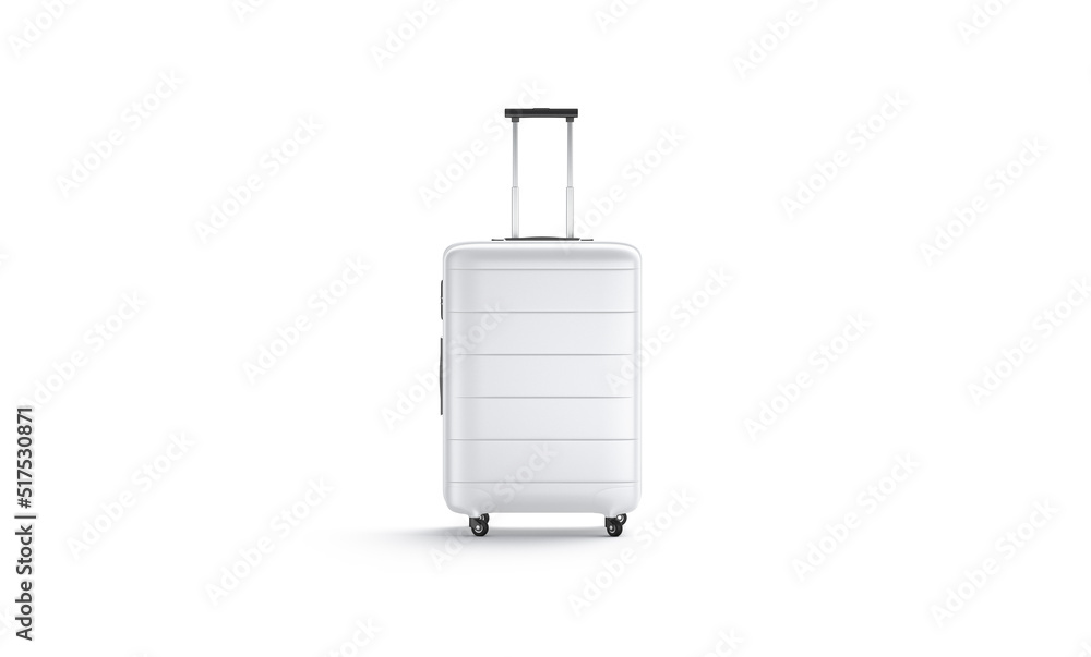 Obraz premium Blank white suitcase with handle mockup stand, front view