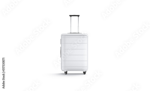 Fotografija Blank white suitcase with handle mockup stand, front view