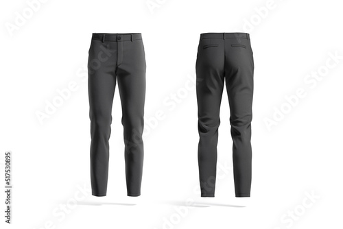 Blank black man pants mockup, front and back view photo