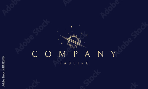 Vászonkép Vector golden logo on which an abstract image of a black hole in space in a linear style