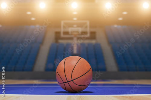 Basketball ball on the fllor of empty basketball arena. © Maksym Yemelyanov