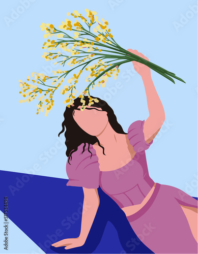 girl illustration, summer, girl with flowers, girl in dress
