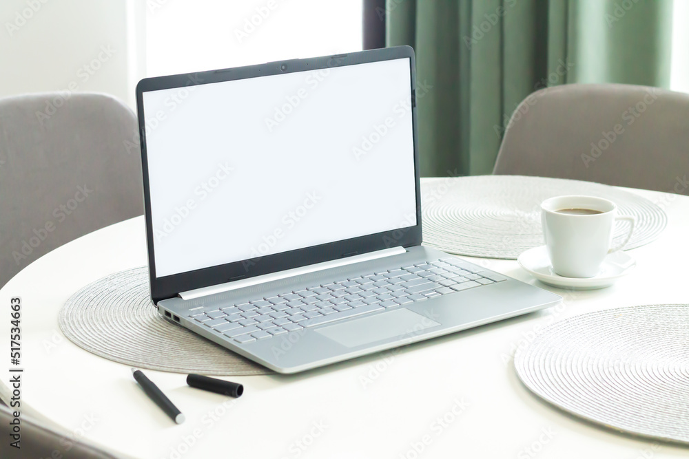 Fototapeta premium Open laptop with blank monitor screen mockup