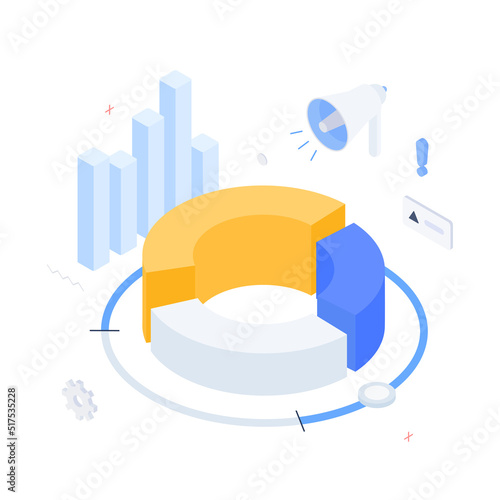 Money, chart, graph, diagram, presentation, spreadsheet, economy, finance, technology. Isometric vector illustration flat design isolated.