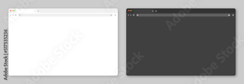 Blank web browser window with tab, toolbar and search field. Modern website, internet page in flat style. Browser mockup for computer, tablet and smartphone. Light and dark mode. Vector illustration