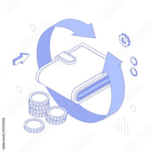 Money, wallet, investment, cash, credit card, currency, safe, protect,  presentation, infographic, gold. Isometric vector illustration flat design isolated. Outline, linear style, line art, editable s