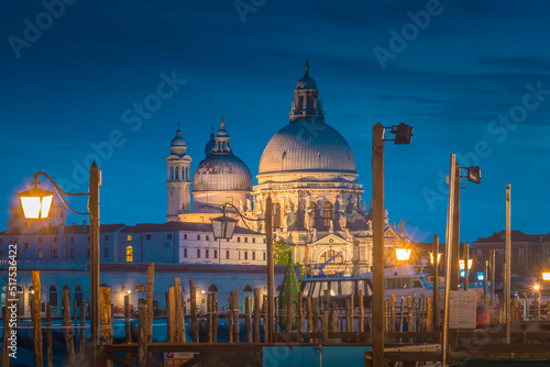 The beautifully illuminated Basilica Santa Maria della Salute in Venice, Italy  © Christian Schmidt 