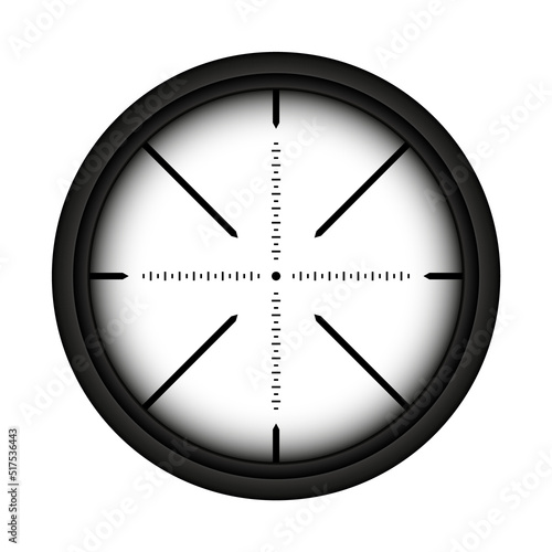 Weapon sight, sniper rifle optical scope. Hunting gun viewfinder with crosshair. Aim, shooting mark symbol. Military target sign, silhouette. Game interface UI element. Vector illustration