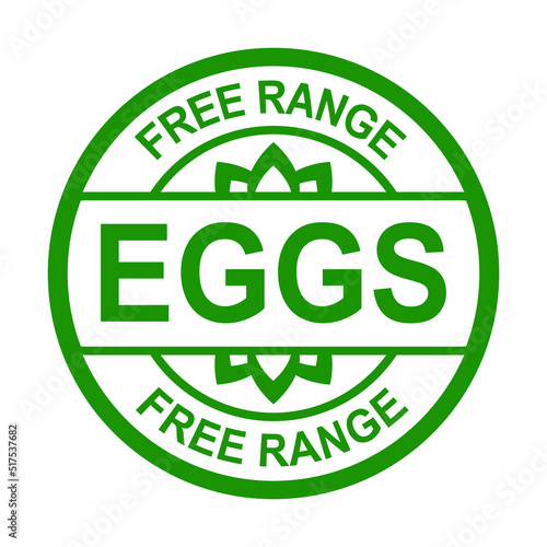 Free range eggs stamp. Free range chicken. Food quality logo or label
