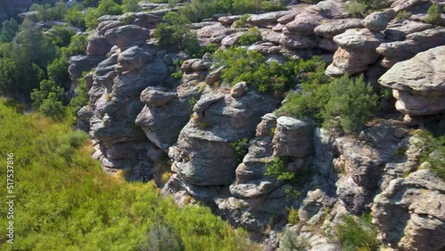 Aerial drone of rock formations at Castlewood Canyon State Park in Douglas County, Colorado