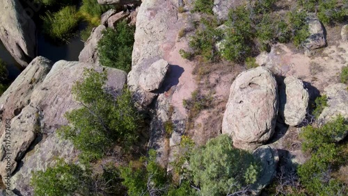 Aerial drone of rock formations at Castlewood Canyon State Park in Douglas County, Colorado photo