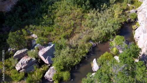 Aerial drone of rock formations at Castlewood Canyon State Park in Douglas County, Colorado photo