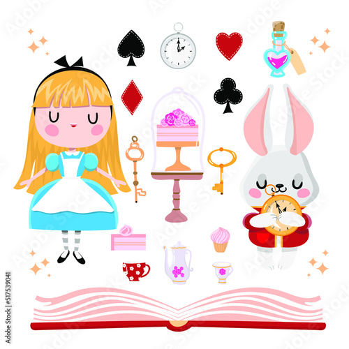 Alice in Wonderland story set on the white background