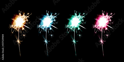 Sparkling sparkler on a black background. Fireworks  stars  flashes of light. Pyrotechnics. The concept of the holiday. Christmas  New Year. Explosion. An element for design. Bengal fire