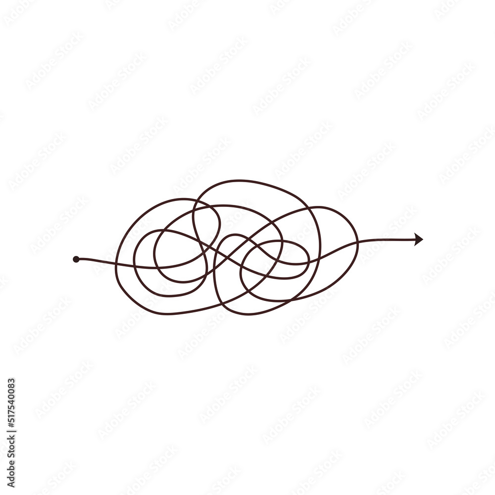 Simple line and complex easy way. Scribble doodle chaos mindset. Problem solving, difficult line. Vector hand drawn concept path Simple line and complex easy way. Scribble doodle chaos mindset. Problem solving, difficult line. Vector hand drawn concept path