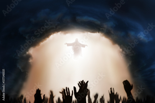 Fotobehang Heaven opens as God comes down to earth for the final judgment