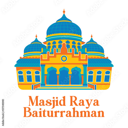 Baiturrahman Grand Mosque Vector Illustration