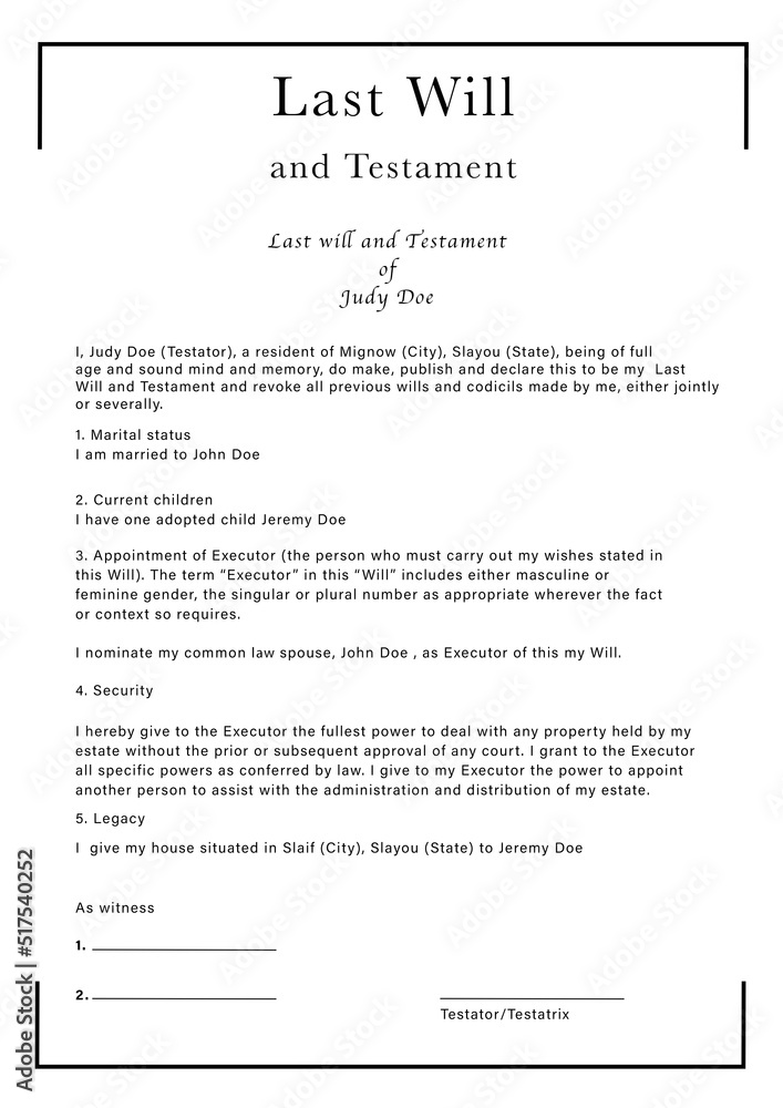 Last Will and Testament of Judy Doe, illustration Last Will and Testament of Judy Doe, illustration