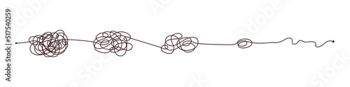 Simple line and complex easy way. Scribble doodle chaos mindset. Problem solving, difficult line. Vector hand drawn concept path