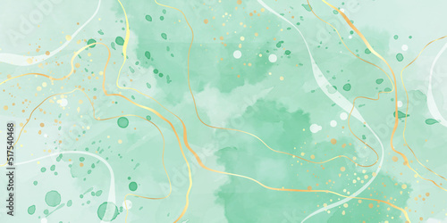 Royal cyan mint liquid marble watercolor background with white lines and brush stains. Teal green marbled alcohol ink drawing effect. Vector illustration backdrop, watercolour wedding invitation