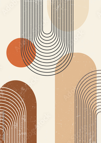 Abstract background poster with arch in boho style. Line art.