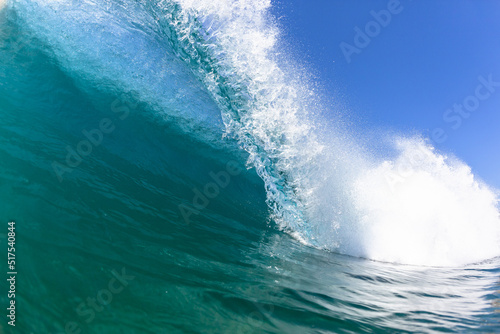 Ocean Blue Wave Lip Swimming Close Up Confrontation Face To Face of Crashing Water Power.