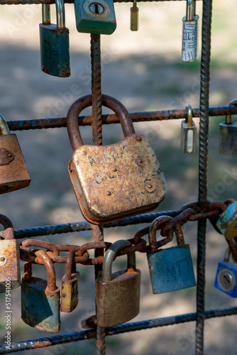 Love padlocks representing ever lasting love. Detail. Close up.