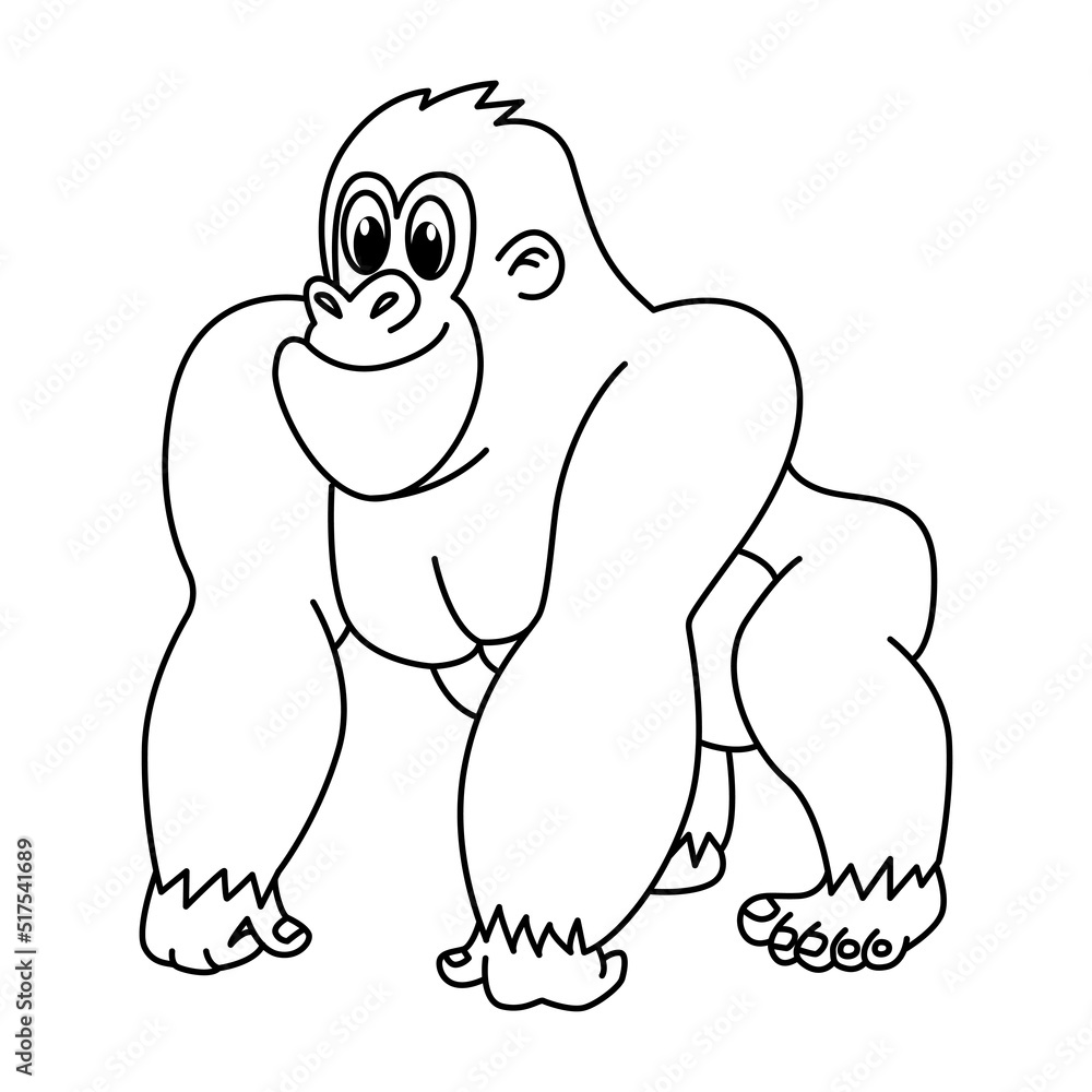 Obraz premium Cute gorilla cartoon coloring page illustration vector. For kids coloring book.
