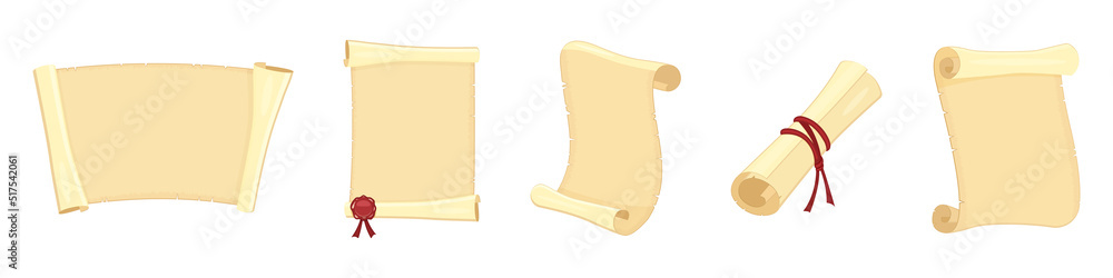 Scroll of ancient paper. Vector illustration of old parchment isolated on white.