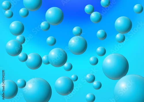 bubbles in water. Abstract background sky blue spheres on a blue gradient background