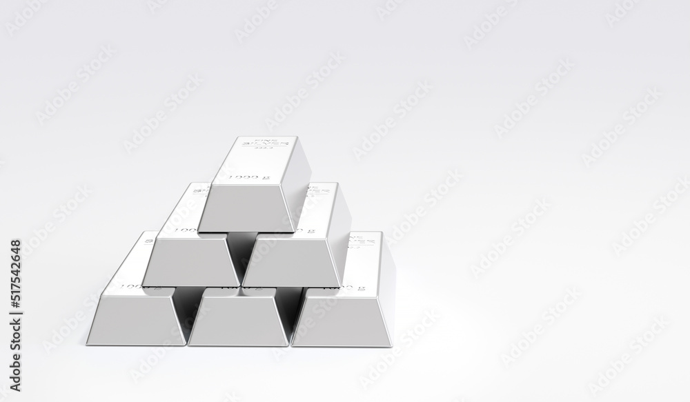 Silver price and Banking concept. Stack of silver bars isolated on white background. 3d illustration Silver price and Banking concept. Stack of silver bars isolated on white background. 3d illustration